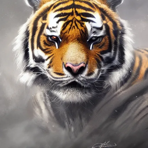 Prompt: a aesthetic award winning commission portrait of a fit anthro tiger wearing military uniform,digital art,art by greg rutkowski,art germ,charles bowater,trevor henderson,detailed beautfiul face,photorealistoc,hyperdetailed,dramatic,artstation,deviantart,professional lighting