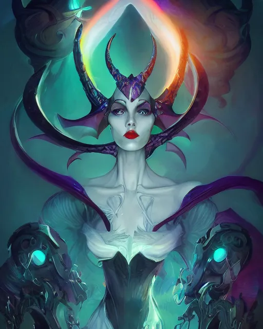 Image similar to portrait of a beautiful maleficent cybernetic emanation, by pete mohrbacher and artgerm and wlop, digital art, highly detailed, intricate, fantasy, mystical, sharp focus, Trending on Artstation HQ, deviantart, unreal engine 5, 4K UHD image
