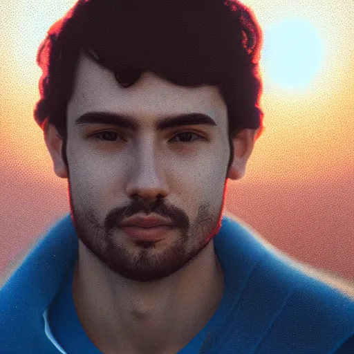 Image similar to of a photo portrait of rafael vallaperde, artstation, sunrise lighting, f 2. 8