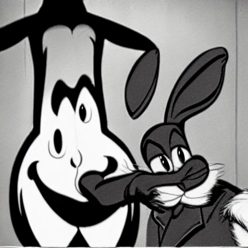 Image similar to bugs bunny in 1 9 3 0 s film noir movie, black and white, film stock