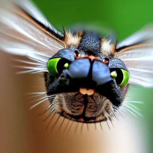 Prompt: a feline housefly - cat - hybrid, animal photography