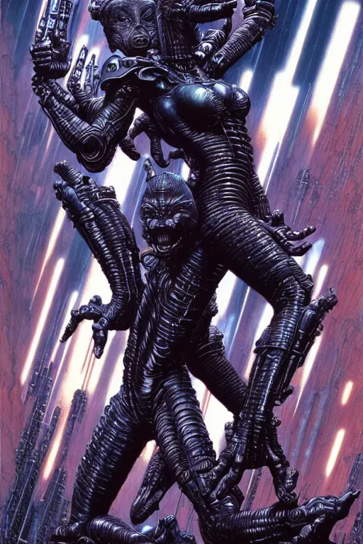 Prompt: a gemini metal hurlant character in action pose, ultra realistic, wide angle, intricate details, blade runner influence, highly detailed by wayne barlowe, hajime sorayama aaron horkey, gaston bussiere, craig mullins