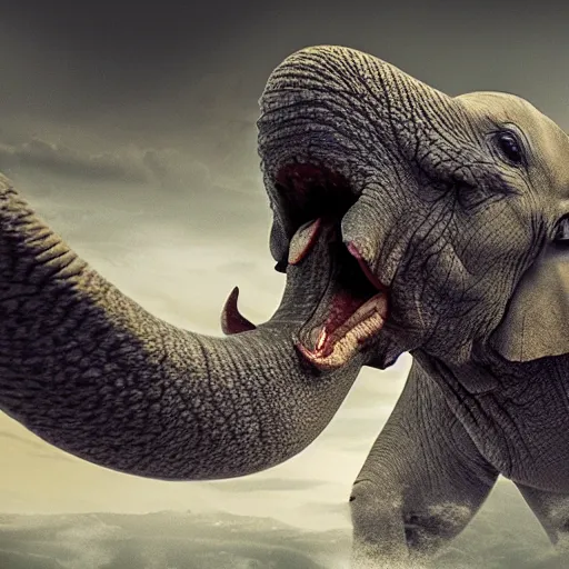 Image similar to evil diamond screaming elephant kaiju, cinematic, epic scale, hyper detailed, photorealistic, rule of thirds, 8 k.