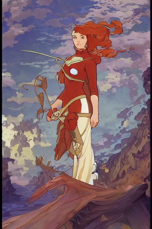 Image similar to ariel in nausicaa of the valley of the wind, highly detailed, digital painting, artstation, concept art, smooth, sharp focus, illustration, ArtStation, art by artgerm and greg rutkowski and alphonse mucha and J. C. Leyendecker and Edmund Blair Leighton and Katsuhiro Otomo and Geof Darrow and Phil hale and Ashley wood and Ilya repin and Charlie Bowater