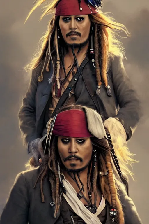 Image similar to Boris Johnson as Captain Jack Sparrow, Boris Johnson hairstyle, masculine figure, highly detailed, digital painting, artstation, concept art, smooth, sharp focus, illustration, cinematic lighting, art by artgerm and greg rutkowski and alphonse mucha