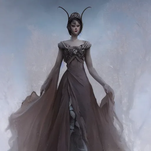 Prompt: A beautiful matte painting of a portrait of a priestress of springtime, inspired by d&d, slender symmetrical face and body, fantasy, octane render, 16k, 8k, high res, well rendered, art by Bastien Lecouffe Deharme and John Howe and Keith Parkinson and Larry Elmore, trending on artstation, featured on behance, uniform background