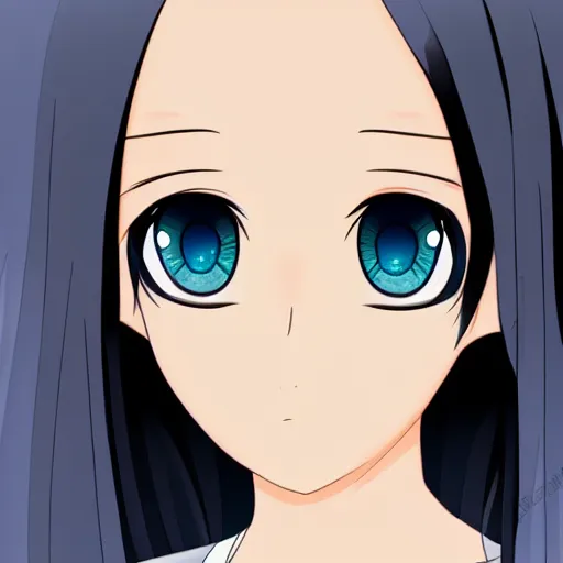 Image similar to girl with black hair, long bangs covering both of her eyes, anime style