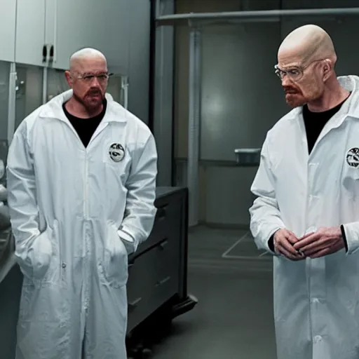 Prompt: a still from breaking bad of elon musk and walter white in a laboratory, 8k