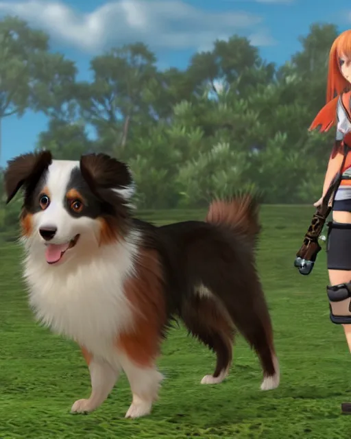 Image similar to australian shepherd with mio in xenoblade chronicles