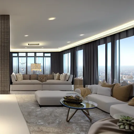 Image similar to large penthouse, luxury, 3d, render, floorplan,