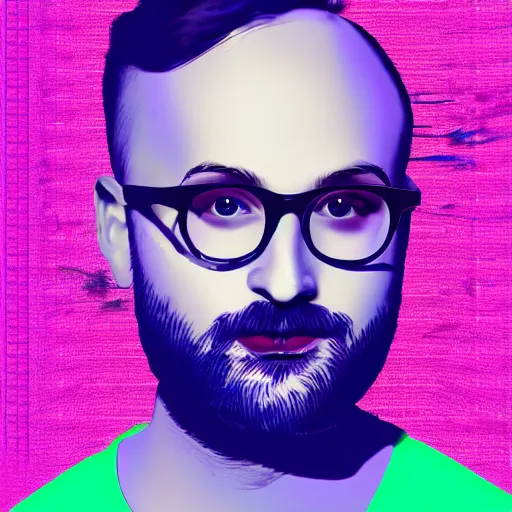 Prompt: michael stevens portrait, vaporwave, digital art