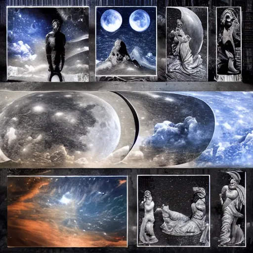 Image similar to scenery of the celestials,moon,photo collage, trending on artstation , ultrafine details, highly detailed art