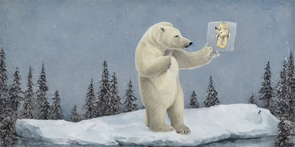 Image similar to saint polar bear, religious art