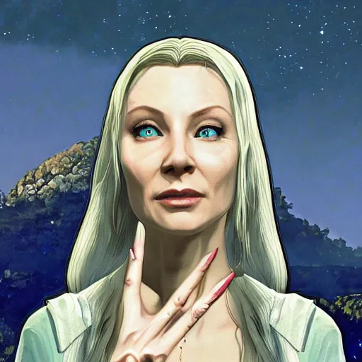 Image similar to galadriel in gta v, cover art by stephen bliss, boxart, loading screen