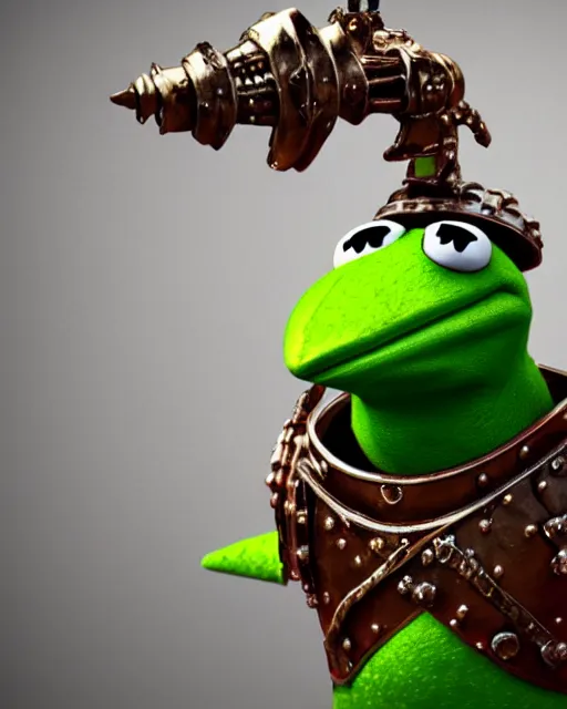 Image similar to Stylized Artistic Render of Kermit the Frog wearing the God emperor of mankind's armor warhammer