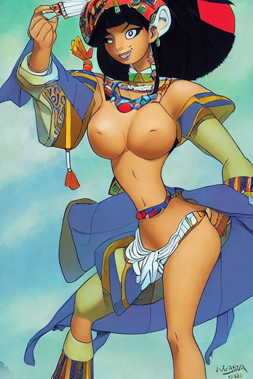 Prompt: chel from the emperor's new groove, art by masamune shirow