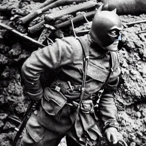 Image similar to world war i photo of batman in the trenches