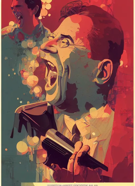 Prompt: poster artwork by Michael Whelan and Tomer Hanuka, Karol Bak of Michael Scott laughing, from scene from The Office, clean, simple illustration, nostalgic, domestic, full of details