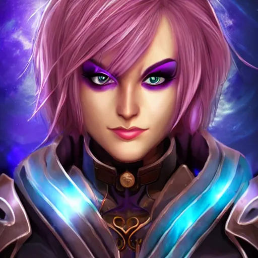 Image similar to vi from arcane, only face, centered, symmetrical,