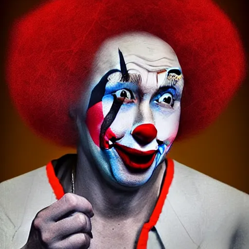 Image similar to vladamir putin as a sad clown, historical photo, high definition, hyperrealistic