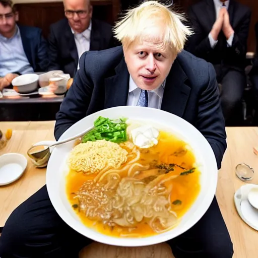 Prompt: boris johnson eating a bowl of ramen