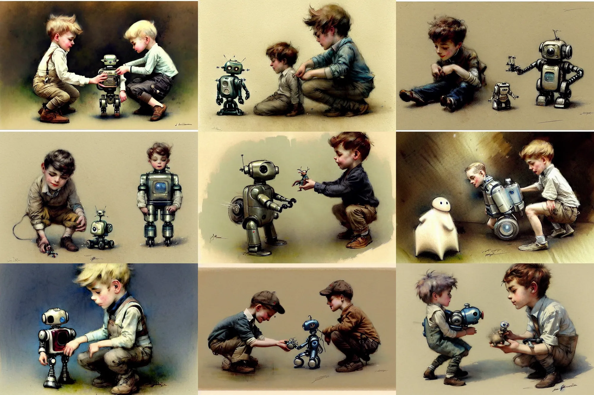 Image similar to ( ( ( ( ( 1 9 5 0 s boy and his small pet robot. muted colors. ) ) ) ) ) by jean - baptiste monge!!!!!!!!!!!!!!!!!!!!!!!!!!!