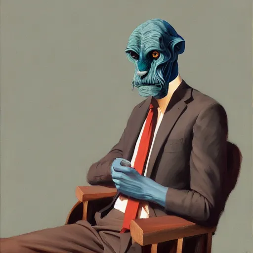 Prompt: Portrait of mr. Tiger wearing a business suit , very coherent, painted by Edward Hopper, Wayne Barlowe, painted by James Gilleard, airbrush, art by JamesJean