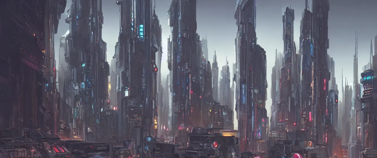Image similar to detailed cyberpunk city at night, with a huge black hole in the sky, digital painting concept art, by Ralph Mcquarrie, highly detailed, trending on artstation, dark