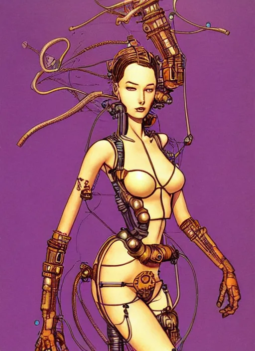 Image similar to image of beautyful female android steampunk by moebius,