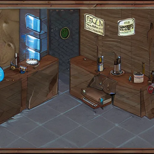 Image similar to A barbershop in Disco Elysium