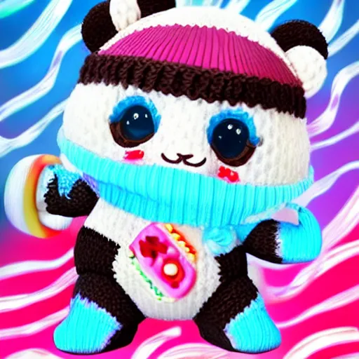Image similar to knit candypunk panda, high - quality, character design : : 2 beautiful lighting, magicpunk, dollpunk, 1 6 k, oled