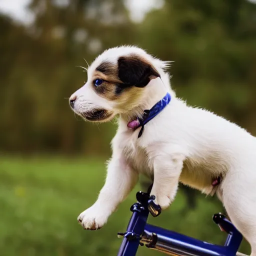 Image similar to puppy riding a bike realistic 4 k