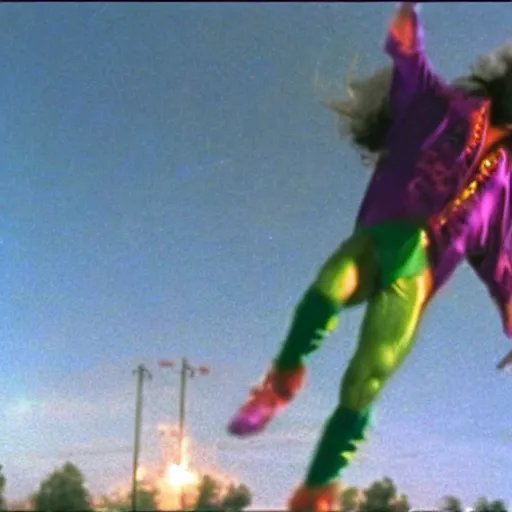 Image similar to Macho Man Randy Savage falling from space. Reentry burn, outer space, elbow drop, Extreme wide shot, long shot, High Quality, 4k