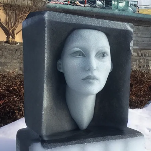 Image similar to sculpture of block of ice produces beautiful woman's face