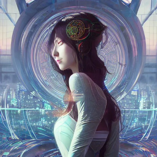 Prompt: portrait futuristic goddess at future neon light tokyo rooftop, sci - fi and fantasy, intricate and very very beautiful and elegant, highly detailed, digital painting, artstation, concept art, smooth and sharp focus, illustration, art by tan zi and ayanamikodon and alphonse mucha and wlop