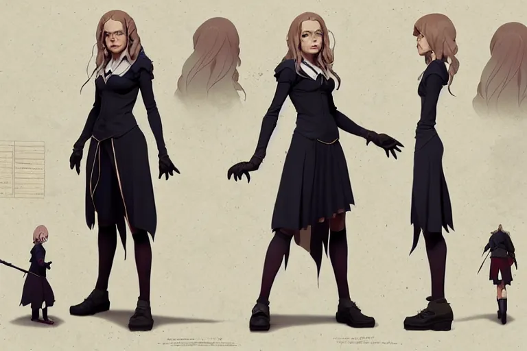 Prompt: character sheet of attractive female student witch as kate beckinsale, female, magic school uniform, blonde hair, by greg rutkowski and studio ghibli, digital art, trending on artstation, highly detailed, concept art, beautiful, masterpiece