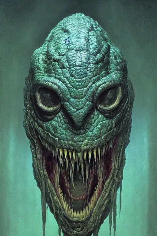 Image similar to perfectly - centered horror portrait - photograph of a brutal scary terrifying ugly monstrous reptilian alien creature real life portrait by beksinski and jean delville, slimy pus oozing specular, unreal engine 5, photorealism, hd quality, 8 k resolution, cinema 4 d, hdr dramatic cinematic lighting