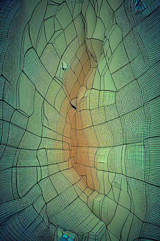 Image similar to a stunning 3 d map of an extraterrestrial territory with 3 d landmarks, award winning behance digital art, earth tones, geometric lines