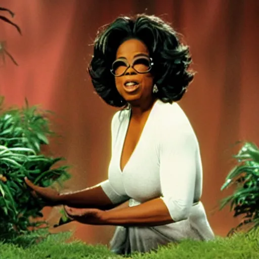 Prompt: Oprah Winfrey as The T-Rex in Jurassic Park.