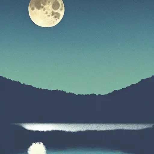 Image similar to a lake at night during a full moon. trending on artstation.