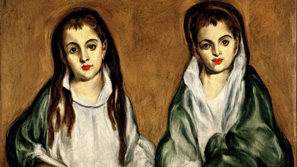 Prompt: A decent young girl portrait by El Greco.