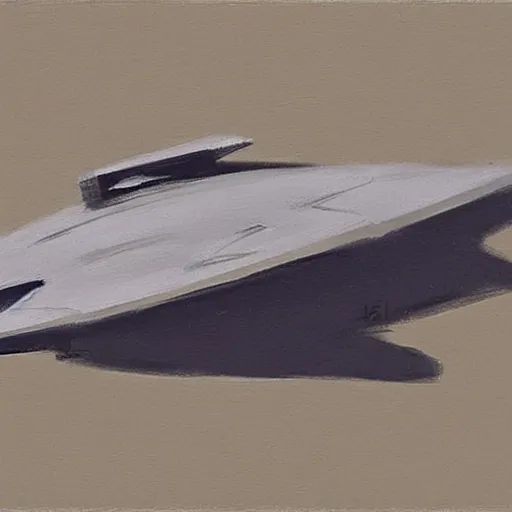 Image similar to minimalist concept art spaceship, long deliberate brushstrokes, concept art oil painting, loosely detailed, brush hard