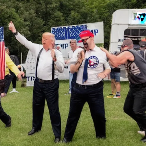 Image similar to trump's party and the proud boys dancing to ymca.