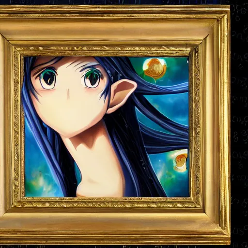 Image similar to oil painting of a long hair anime woman ELF dancing in the moonlight l Trending on Pixiv