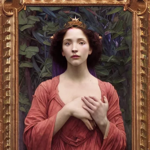 Image similar to princess of the dawn, by annie swynnerton and charlie bowater and diego rivera and william - adolphe bouguereau, nicholas roerich and jean delville and evelyn de morgan, dramatic lighting, brocade robes, elaborate floral ornament, rich colors, smooth sharp focus, extremely detailed, donato giancola, adolf wolfli