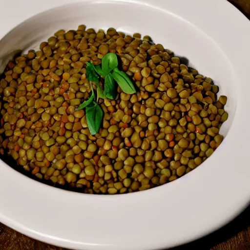 Image similar to a bowl of lentils with tilda swinton face