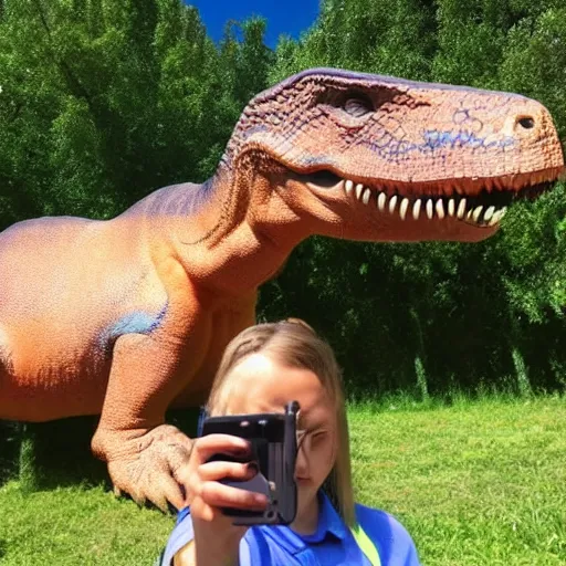 Prompt: dinosaur taking a selfie