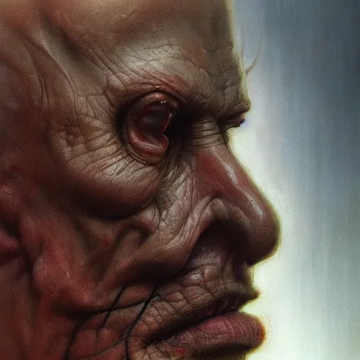 Prompt: a hyper - realistic character concept art portrait of a man in agony on a depth of field background, artstation, award - winning realistic sci - fi concept art by jim burns and greg rutkowski, beksinski, a realism masterpiece, flesh - tone color palette, james gilleard, bruegel, alphonse mucha, and yoshitaka amano.