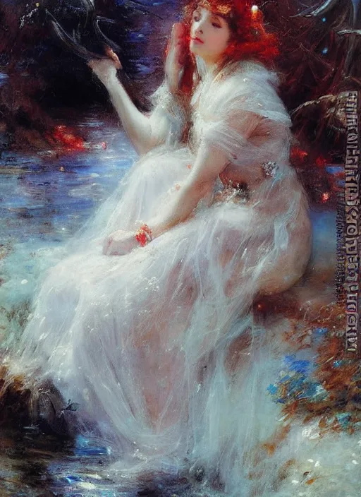 Prompt: the witch of frost by eugene boudin and vladimir volegov and alexander averin and delphin enjolras and daniel f. gerhartz