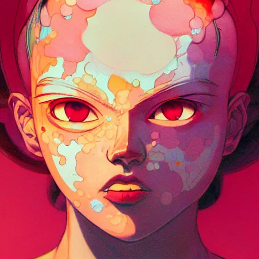 Image similar to prompt : pink and orange portrait soft light painted by james jean and katsuhiro otomo and erik jones, inspired by evangeleon anime, smooth face feature, intricate oil painting, high detail illustration, sharp high detail, manga and anime 1 9 9 9